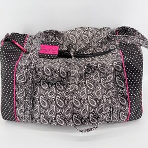 Pampered Chef Black White Paisley Polka Dot Large Duffle Travel Bag